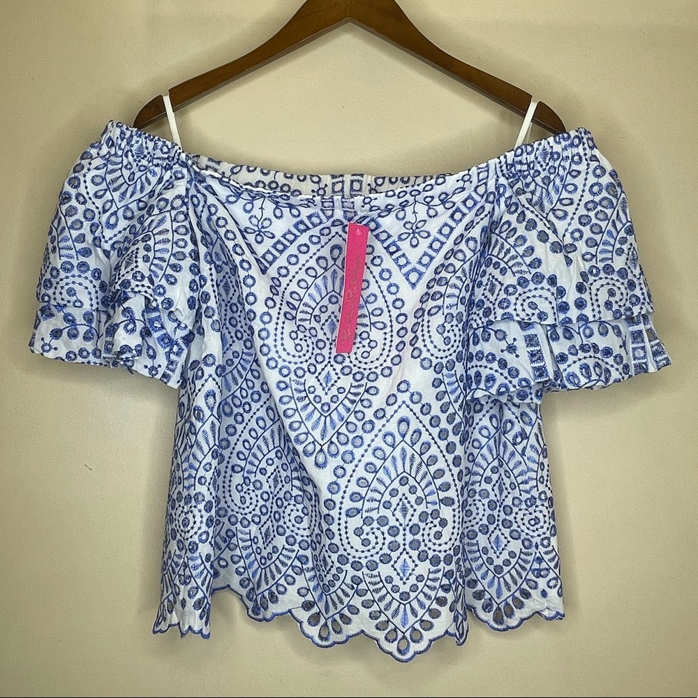 Women’s Lily Pulitzer Leslie top bluefin Moroccan eyelet size small